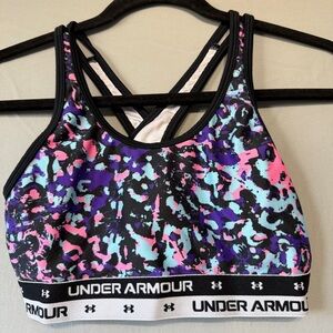 Under Armour Girls Sports Bra Size Youth Large Multicolour Spellout Logo Stretch